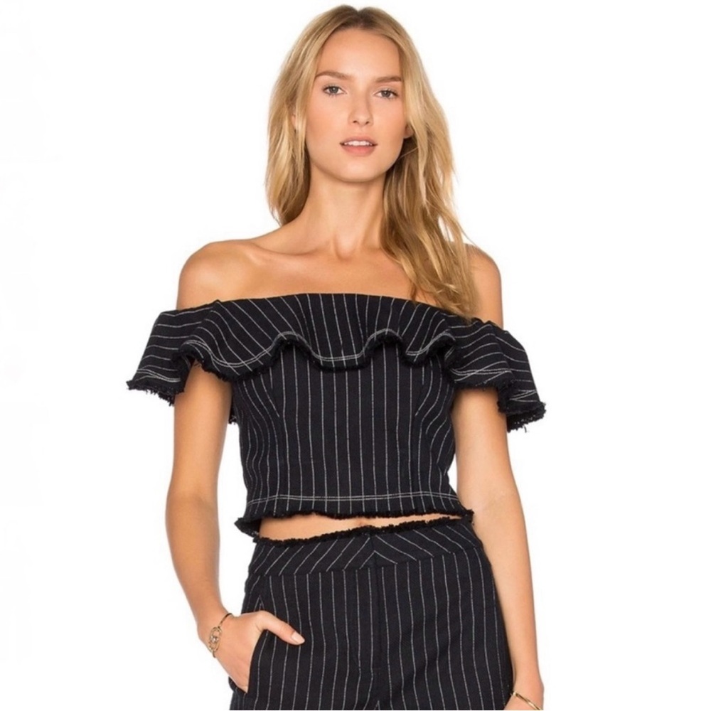 T ALEXANDER WANG Navy Off the Shoulder Cropped Top